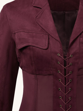 Abito Mini In Faux Con Corsetto E Giacca Suede - Color Bordeaux