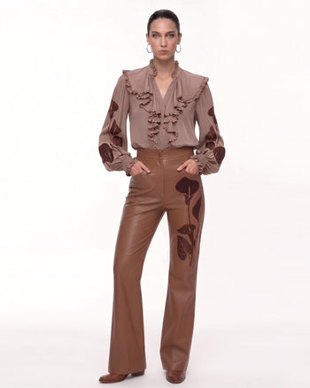 Blusa con volant Calla a forma di giglio - Marrone