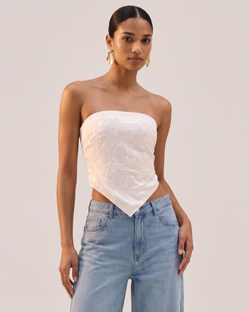 Top a fazzoletto senza spalline con ricami di orchidee - Bianco Don't Touch Me!