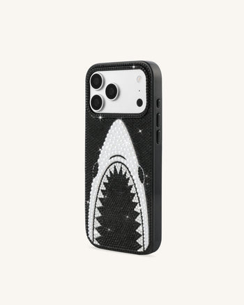 Cover per telefono con perle e bocca di squalo - Nero