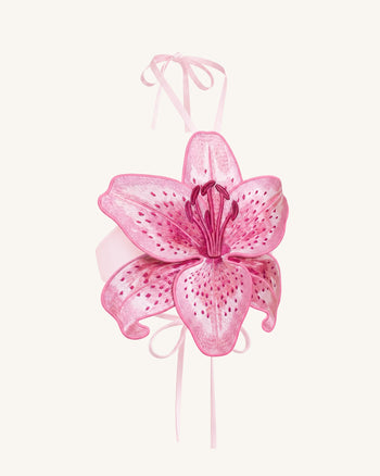 Crop top halter con giglio 3D - Rosa