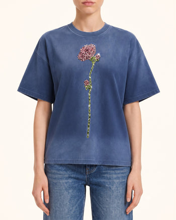 Essential T-shirt boxy con strass Rose lavaggio acido - Blu vintage