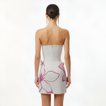 Mini Abito con Applicazioni Floreali Rosa - Bianco/Rosa