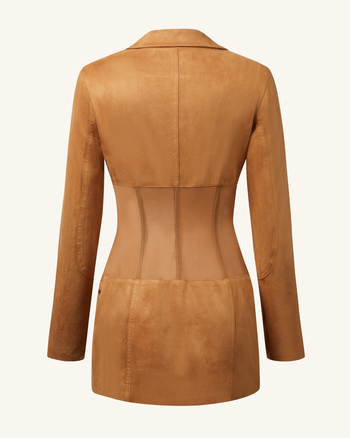 Abito Mini In Faux Con Corsetto E Giacca Suede - Color Cammello