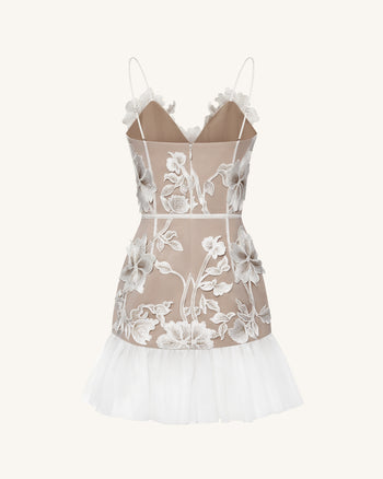Floral Abito Mini con Spalline Sottili - Bianco