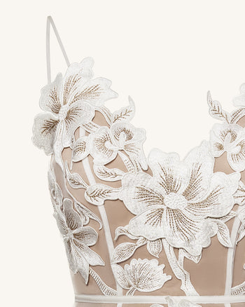 Floral Abito Mini con Spalline Sottili - Bianco