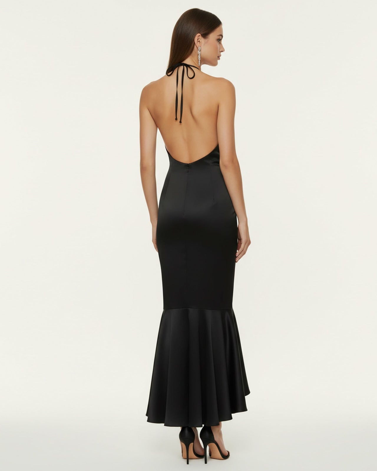 Abito midi asimmetrico con ricamo di orchidee - Nero