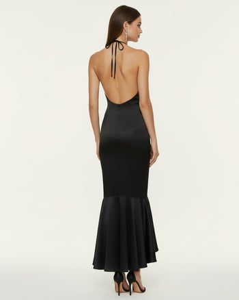 Abito midi asimmetrico con ricamo di orchidee - Nero