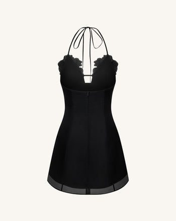 Flower Abito Mini Ricamato - Nero