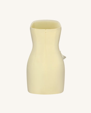 Abito senza spalline con applicazione floreale - Giallo