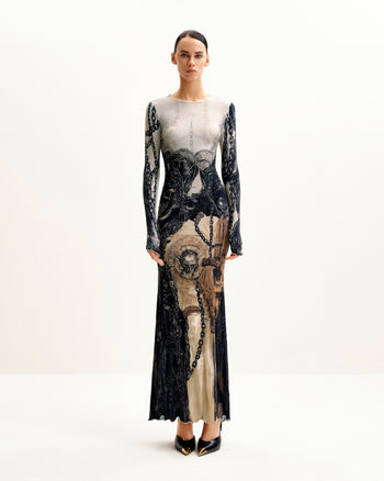 Isabella Abito con Stampa Vintage - Marrone e Nero