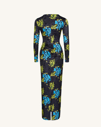 Zoe Abito Lungo a Maniche Lunghe con Fantasia Floreale - Multicolore