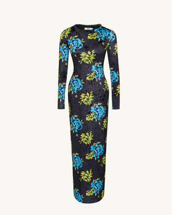 Zoe Abito Lungo a Maniche Lunghe con Fantasia Floreale - Multicolore