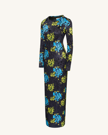 Zoe Abito Lungo a Maniche Lunghe con Fantasia Floreale - Multicolore