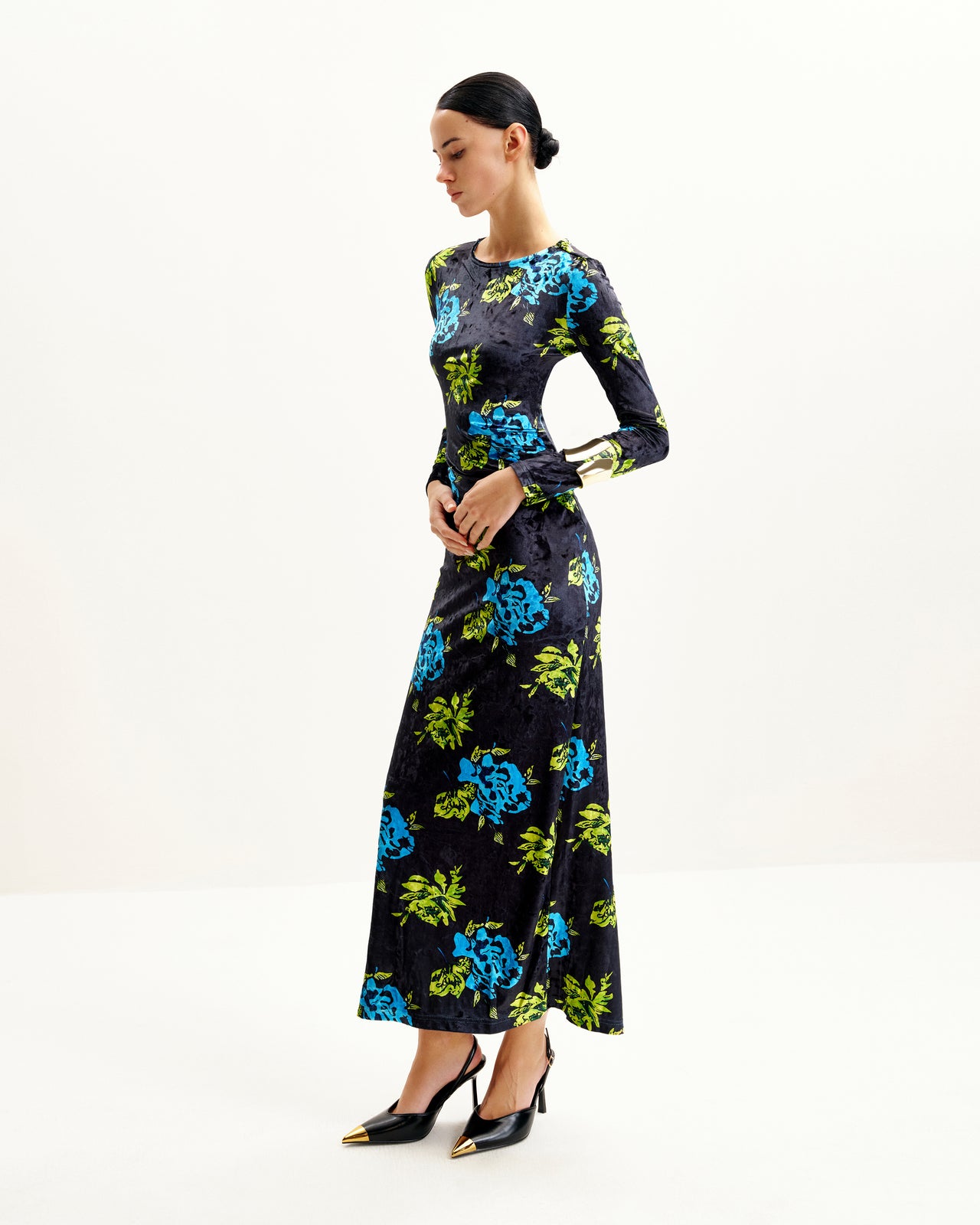Zoe Abito Lungo a Maniche Lunghe con Fantasia Floreale - Multicolore