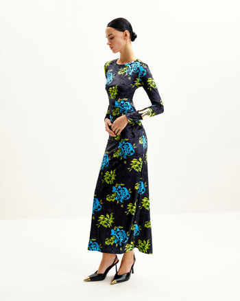 Zoe Abito Lungo a Maniche Lunghe con Fantasia Floreale - Multicolore