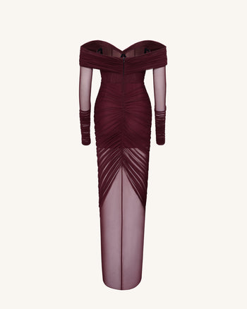 Emily Elegante Abito A Spalle Scoperte Arricciato - Rosso
