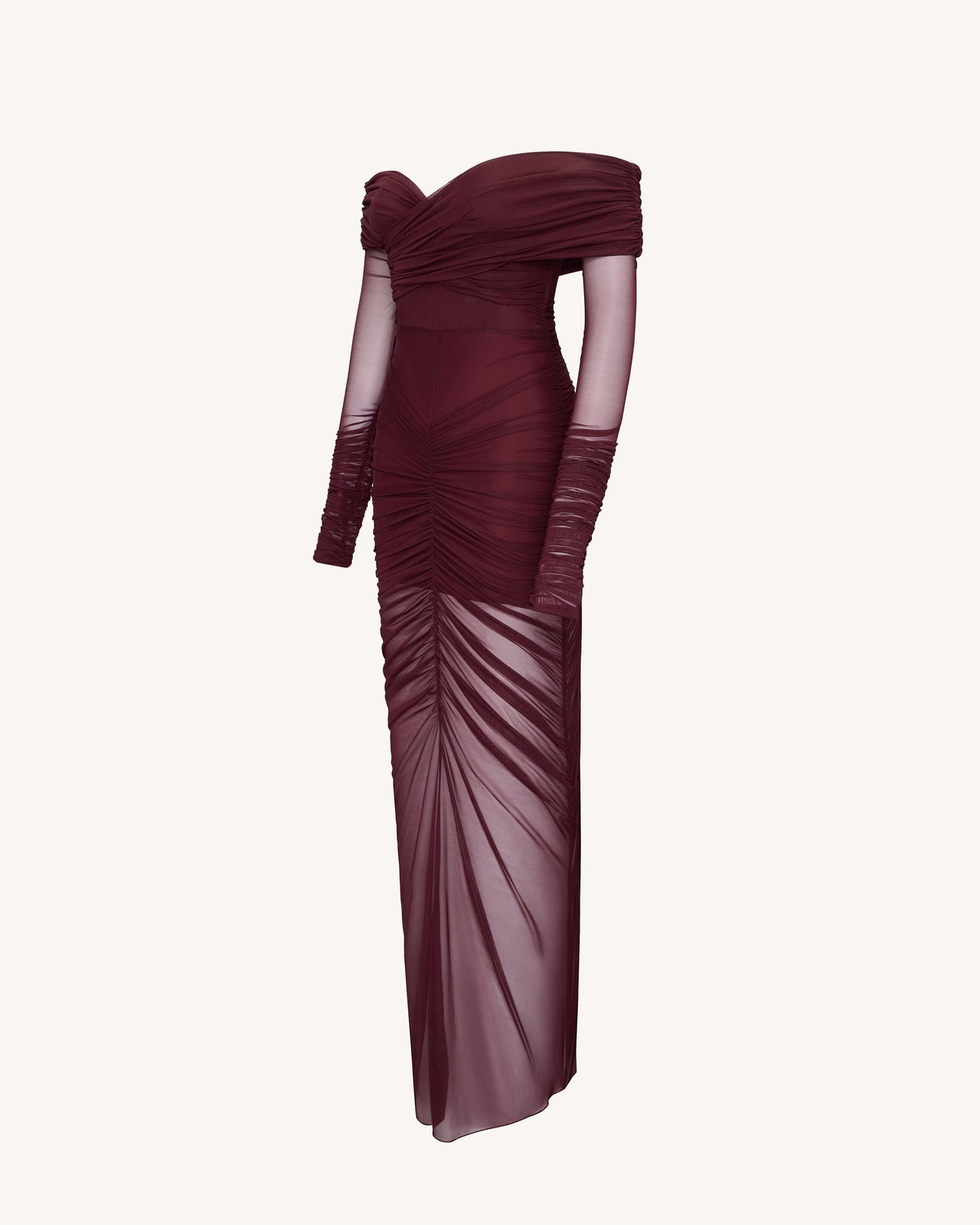 Emily Elegante Abito A Spalle Scoperte Arricciato - Rosso
