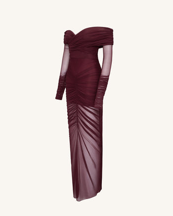 Emily Elegante Abito A Spalle Scoperte Arricciato - Rosso