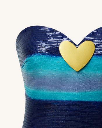 Olivia Abito con paillettes a forma di cuore metallizzate - Blu/Arancione