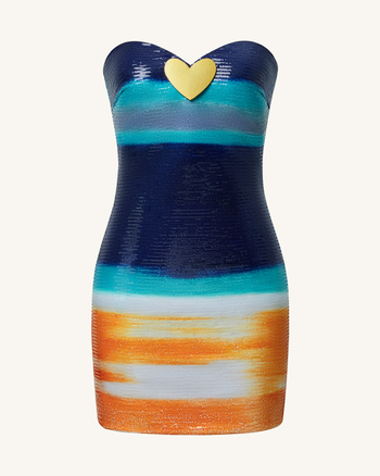Olivia Abito con paillettes a forma di cuore metallizzate - Blu/Arancione