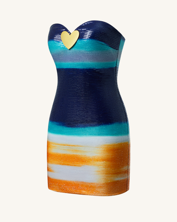Olivia Abito con paillettes a forma di cuore metallizzate - Blu/Arancione
