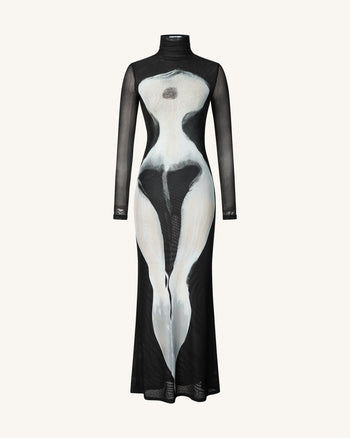 Eva Abito in Tulle con Stampa Del Corpo - Nero e Bianco
