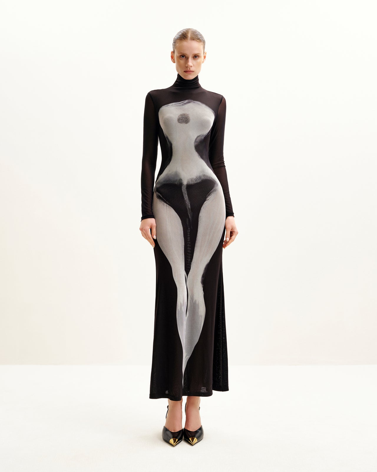 Eva Abito in Tulle con Stampa Del Corpo - Nero e Bianco