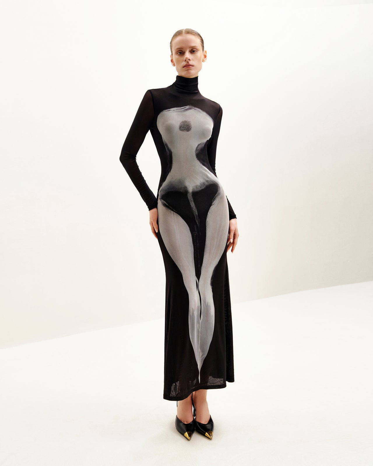 Eva Abito in Tulle con Stampa Del Corpo - Nero e Bianco