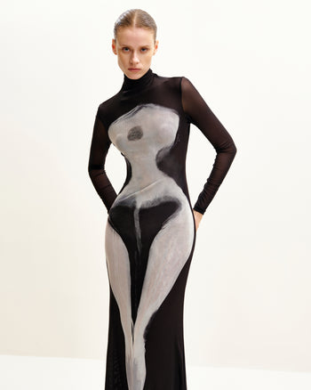 Eva Abito in Tulle con Stampa Del Corpo - Nero e Bianco