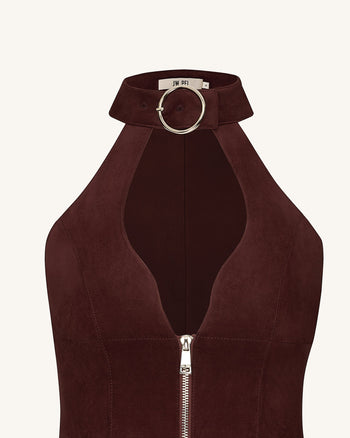 Ruby Abito Mini con Zip e Collo All'Incontro - Rosso Caffè