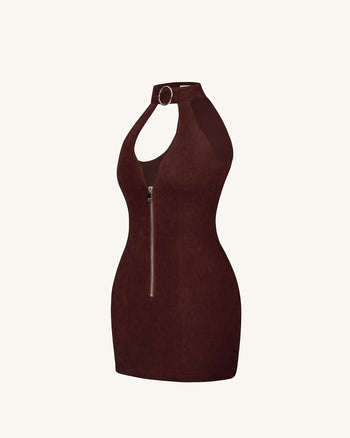 Ruby Abito Mini con Zip e Collo All'Incontro - Rosso Caffè