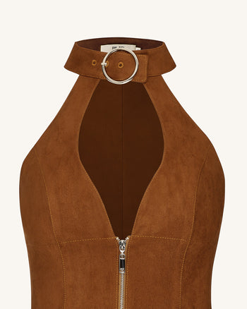 Ruby Abito Mini con Zip e Collo All'Incontro - Marrone