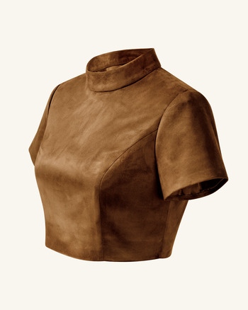 Grace Set Crop Top in Pelle Scamosciata e Mini Gonna - Cammello