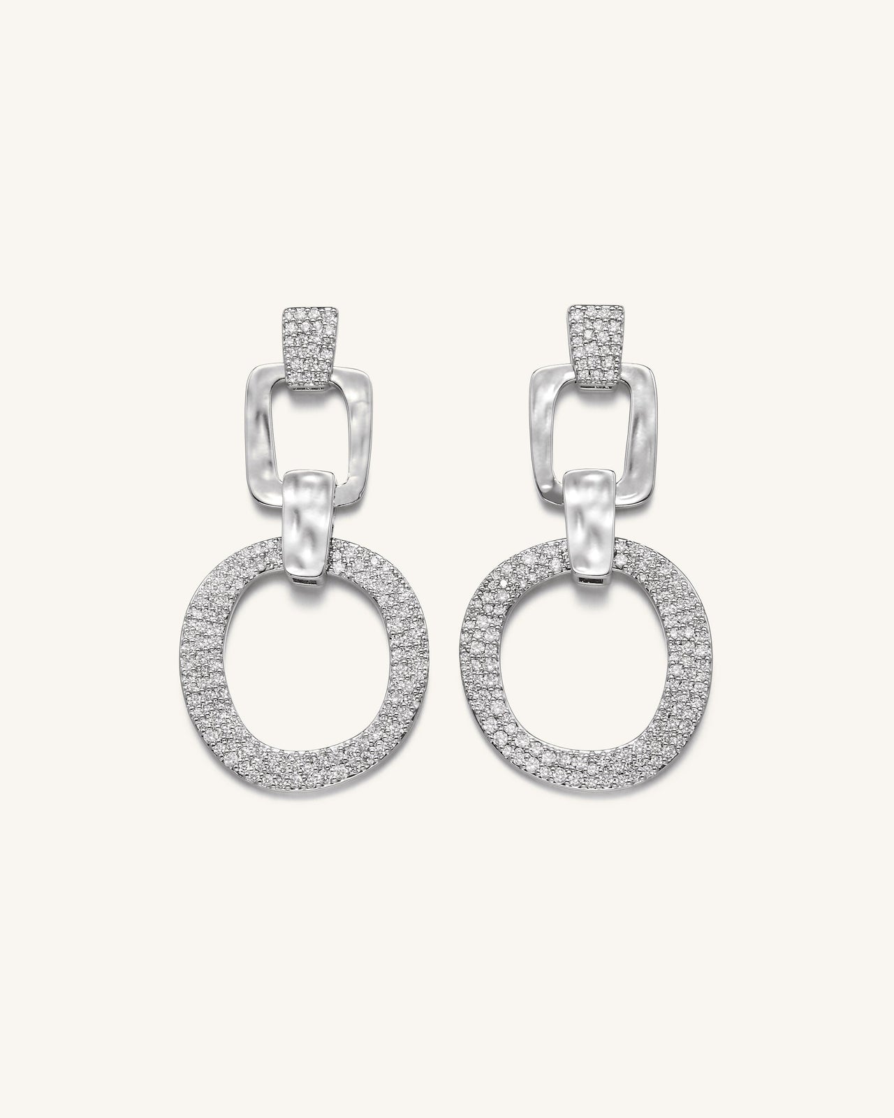 Orecchini cerchi Traforati Geometrici - Placcato oro bianco 18 ct & Zircone Bianco