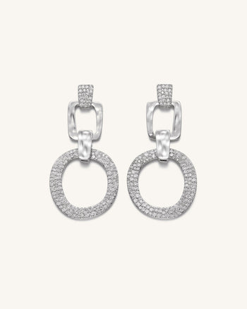 Orecchini cerchi Traforati Geometrici - Placcato oro bianco 18 ct & Zircone Bianco