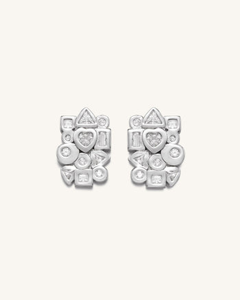 Orecchini Combinazione Geometrica - Placcato oro bianco 18 ct & Zircone bianco