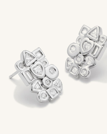 Orecchini Combinazione Geometrica - Placcato oro bianco 18 ct & Zircone bianco