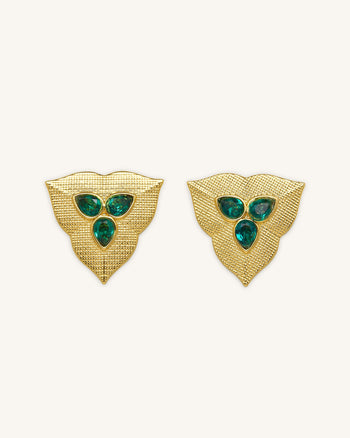 Orecchini Foglia - Placcato oro 18 ct & Zircone verde scuro