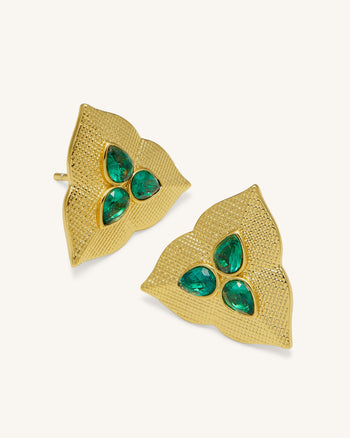 Orecchini Foglia - Placcato oro 18 ct & Zircone verde scuro