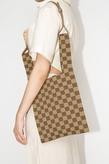 Shea Borsa Tote a scacchiera in tessuto a maglia - Brown