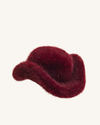 Elora Cappello da Cowboy in Pelliccia Sintetica - Borgogna