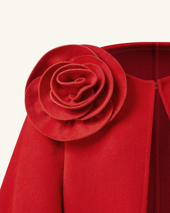 Cappotto Mantella Clara con Applicazioni Floreali - Rosso