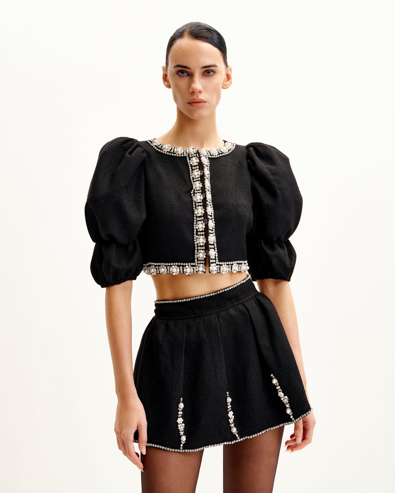 Set Di Tweed Con Perle - Nero