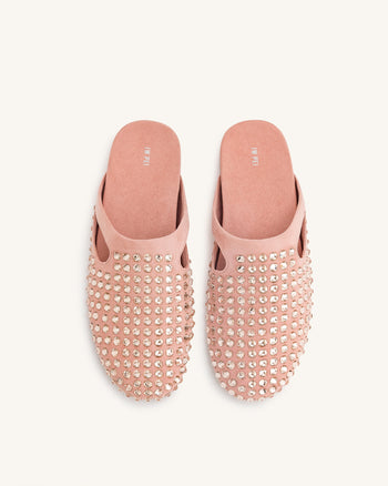 Athena Mules Piatte con Cristalli Artificiali - Rosa Beige