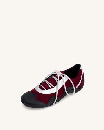 Caitlin Sneakers Ballerine Allacciate in Finta Pelle Scamosciata - Bordeaux e Grigio Chiaro