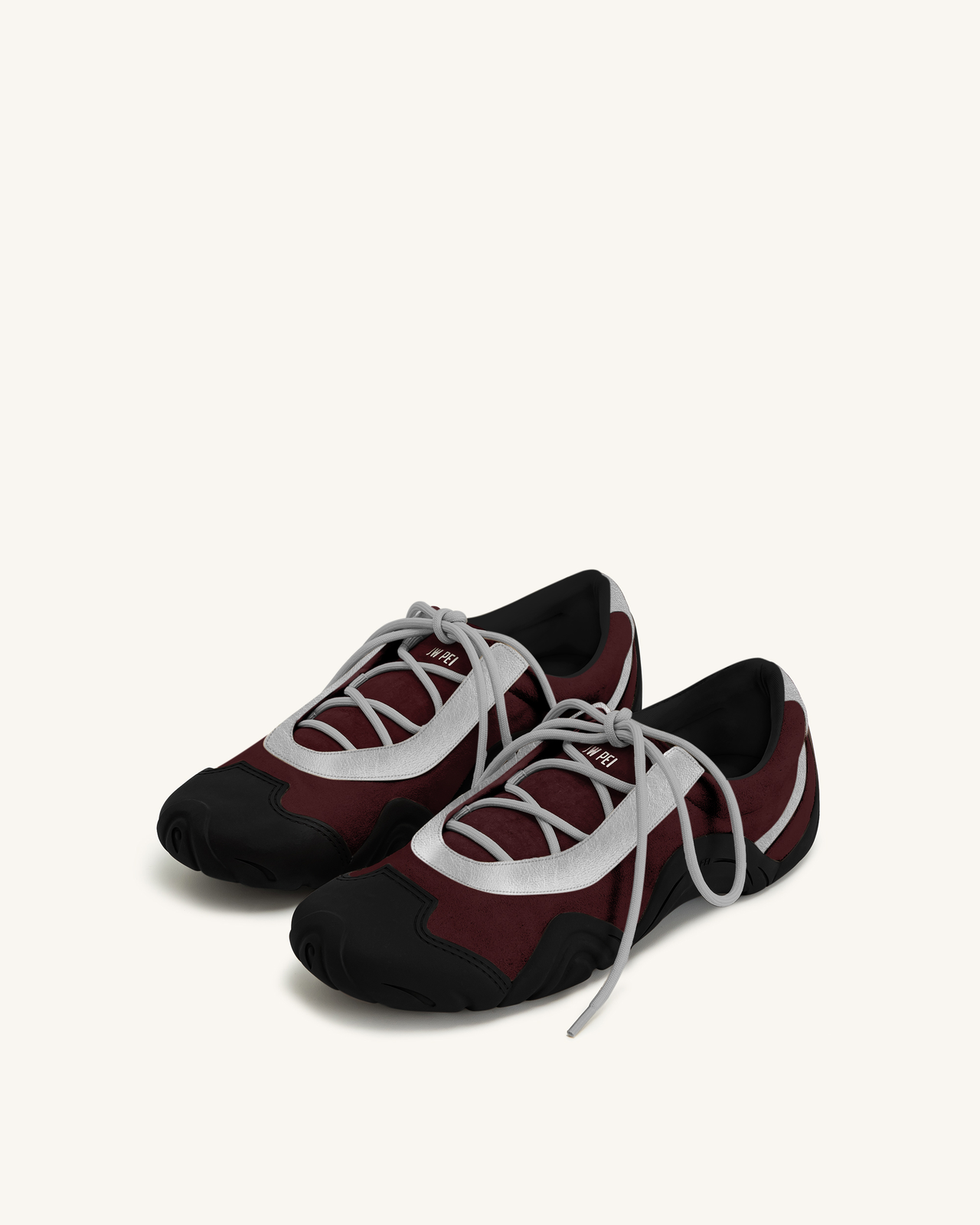 Caitlin Sneakers Ballerine Allacciate in Finta Pelle Scamosciata - Bordeaux e Grigio Chiaro
