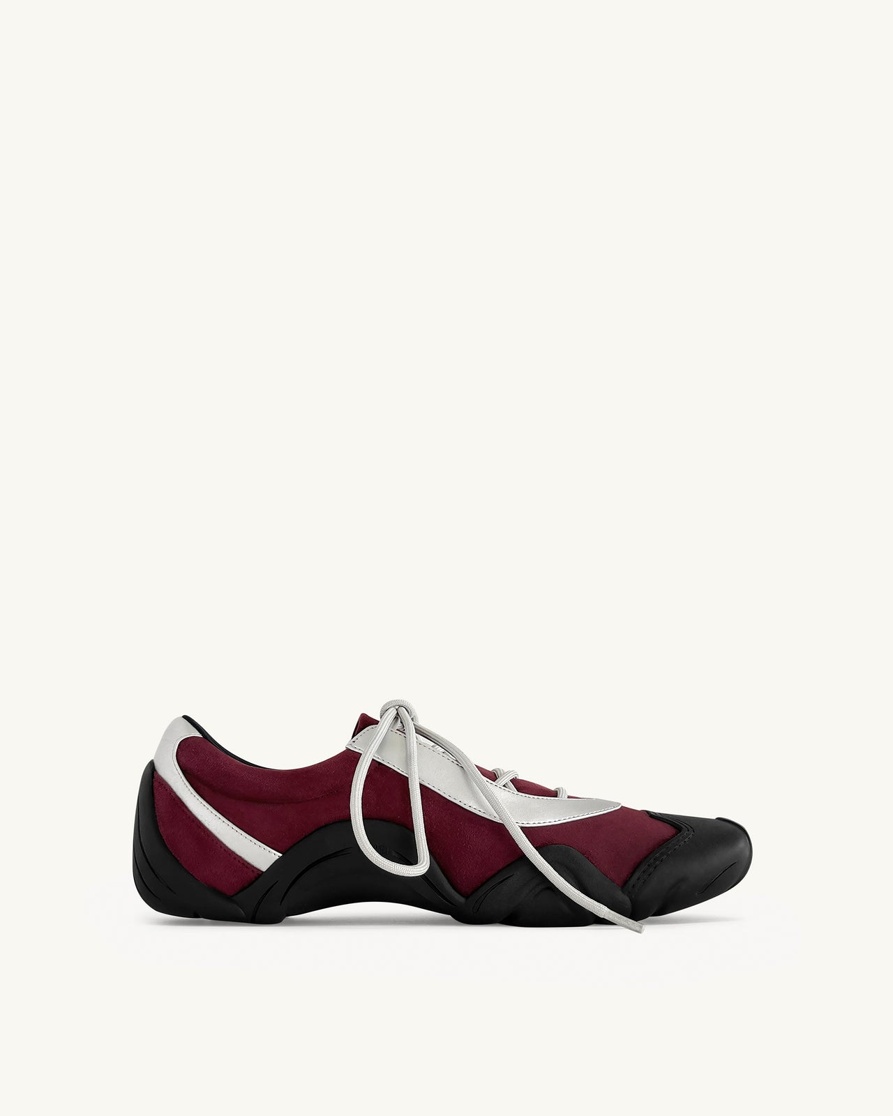 Caitlin Sneakers Ballerine Allacciate in Finta Pelle Scamosciata - Bordeaux e Grigio Chiaro