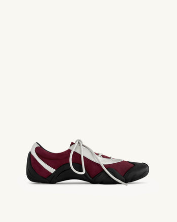 Caitlin Sneakers Ballerine Allacciate in Finta Pelle Scamosciata - Bordeaux e Grigio Chiaro
