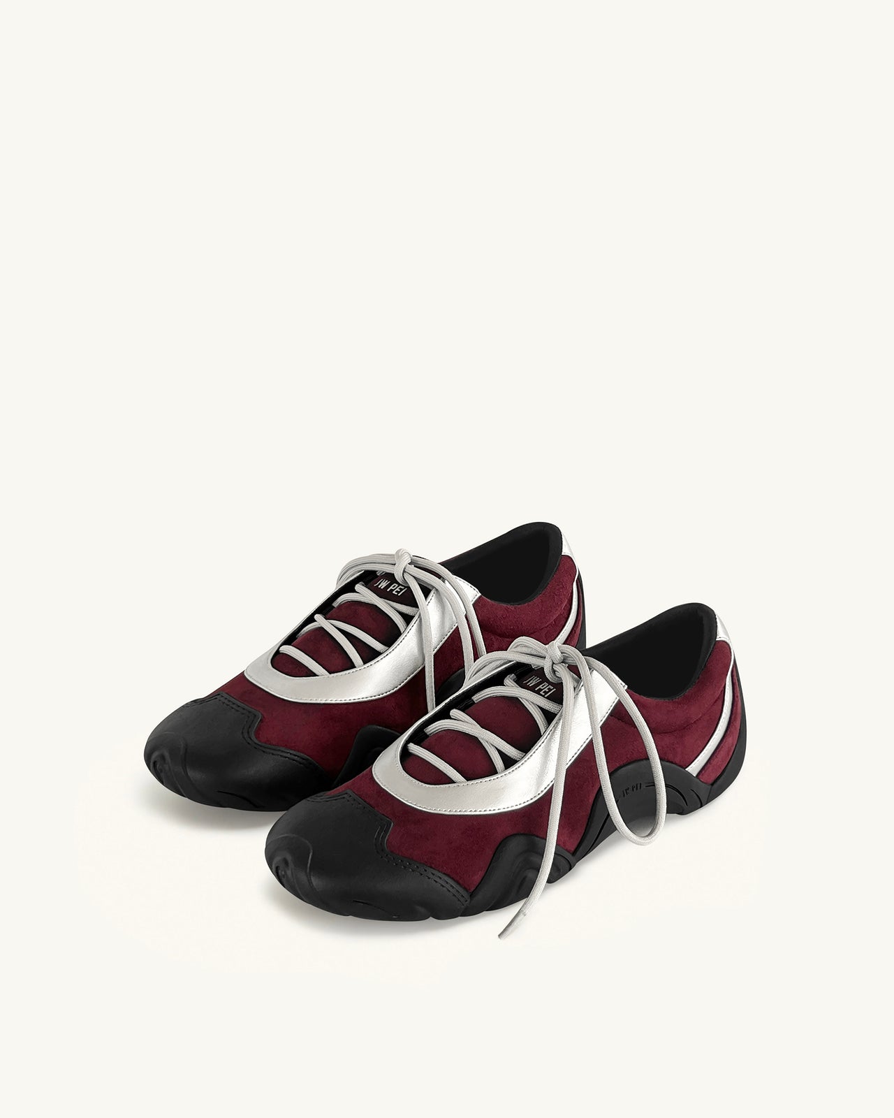 Caitlin Sneakers Ballerine Allacciate in Finta Pelle Scamosciata - Bordeaux e Grigio Chiaro